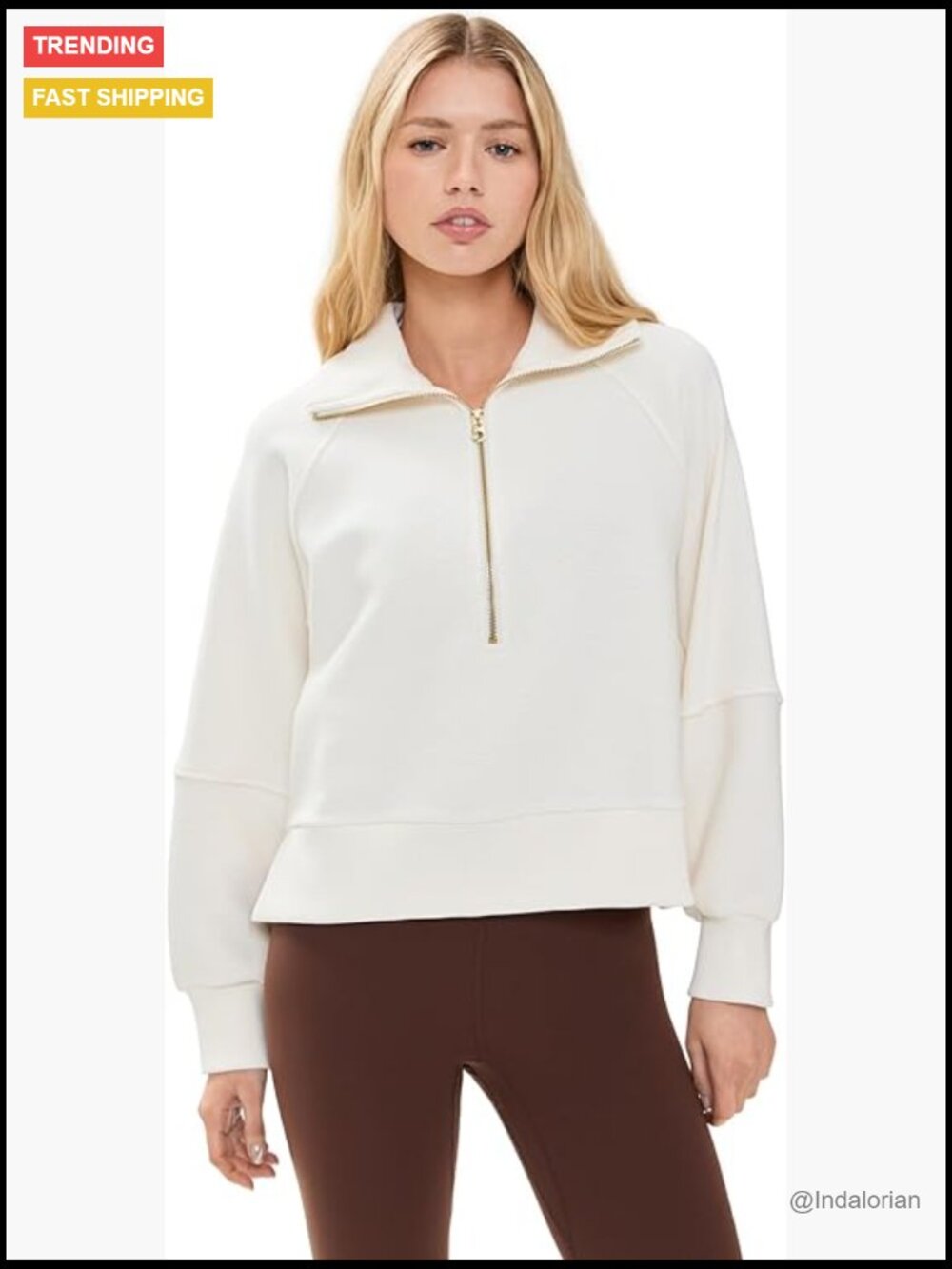 Half Zip Sweatshirt Ribbed Knit Raglan Sleeves Relaxed Fit Cotton Blend